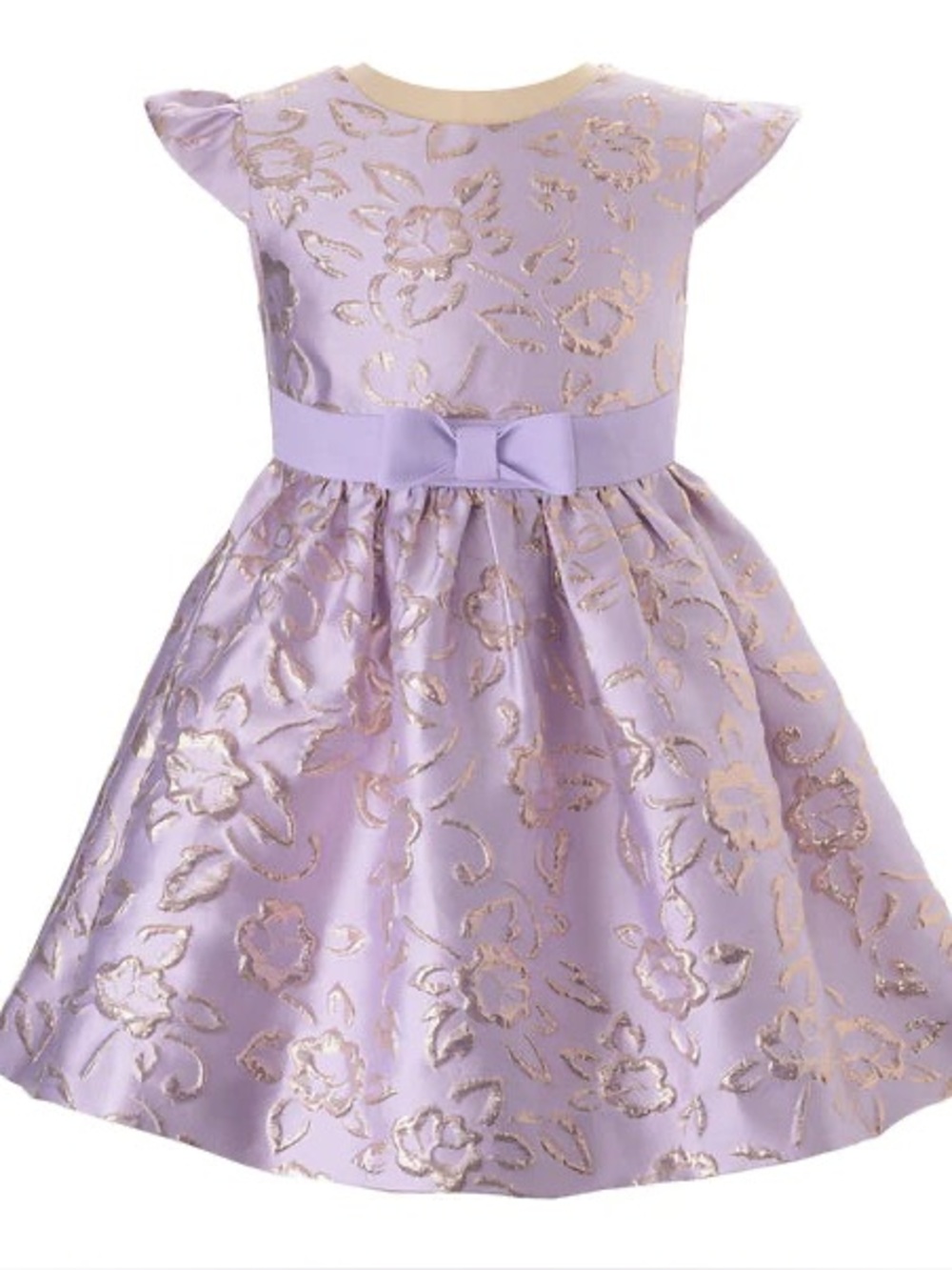 Rachel Riley Girls' Lilac Floral Brocade Party Dress with Bow